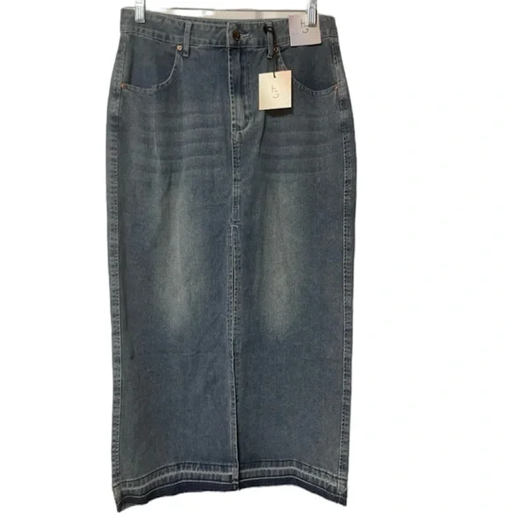 Happily Gray Denim High Front Slit Midi Light Weight Wash Raw Hem Size 11/29 - Picture 1 of 6